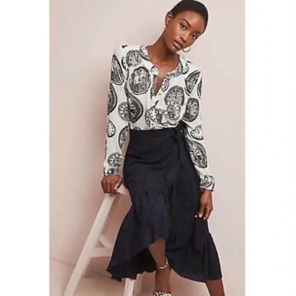Anthropologie 27 of 52 Conversations Bohemian Clock Print Top Blouse W-276 Sz 0 - Picture 3 of 11